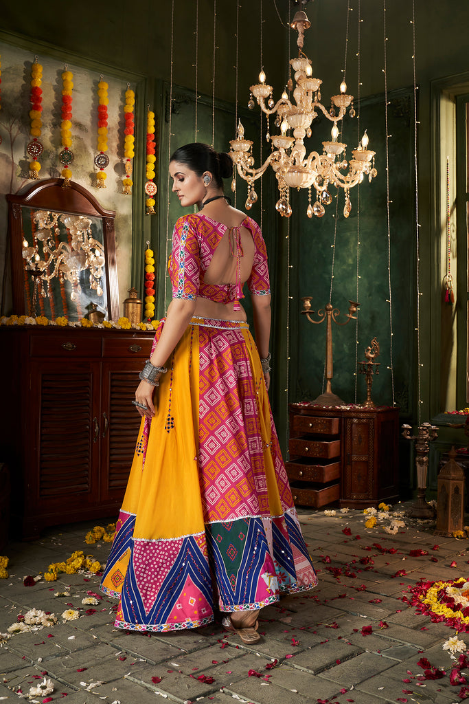 Women's Yellow Maslin Cotton Printed Lehenga Set