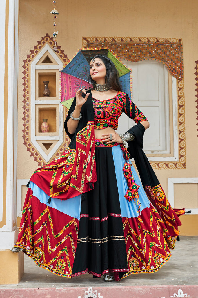 Women's Multi Color Viscose Rayon Embroidery Lehenga Set