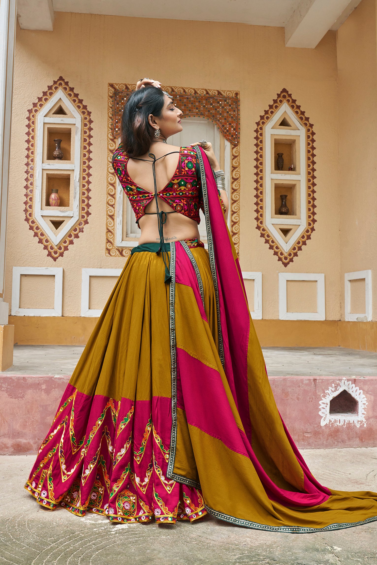 Women's Multi Color Viscose Rayon Embroidery Lehenga Set - Shubhkala