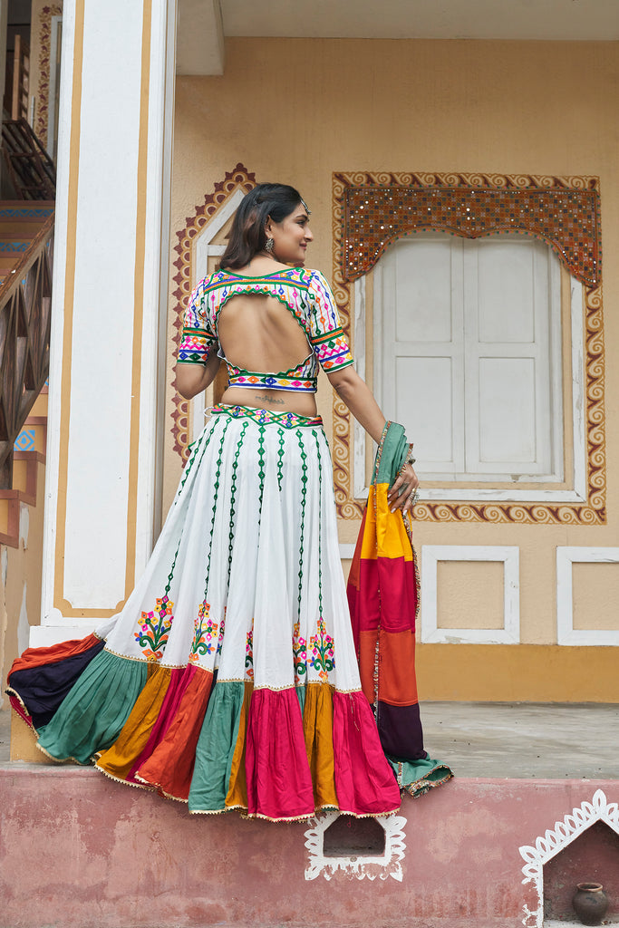 Women's White Viscose Rayon Embroidery Lehenga Set