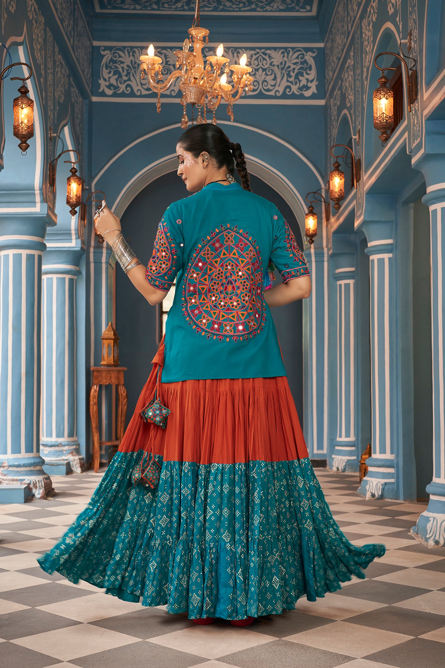 Women's Multi Color Viscose Rayon Embroidered Lehenga Set - Shubhkala