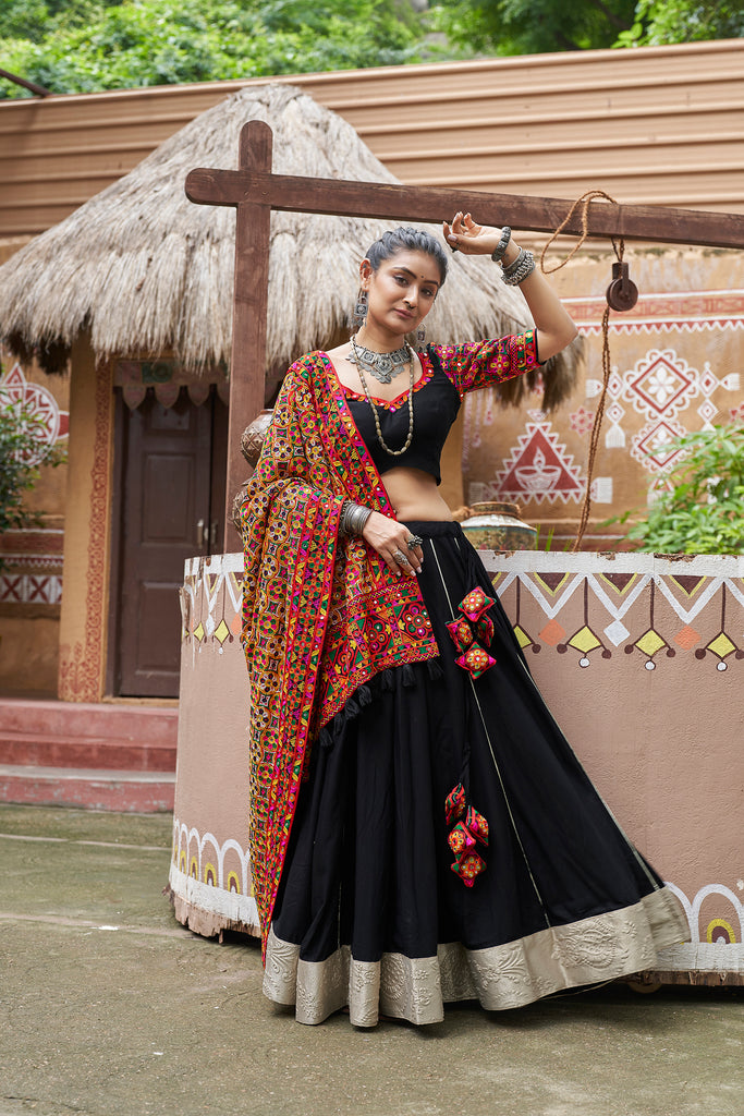 Women's Black Viscose Rayon Lehenga Set