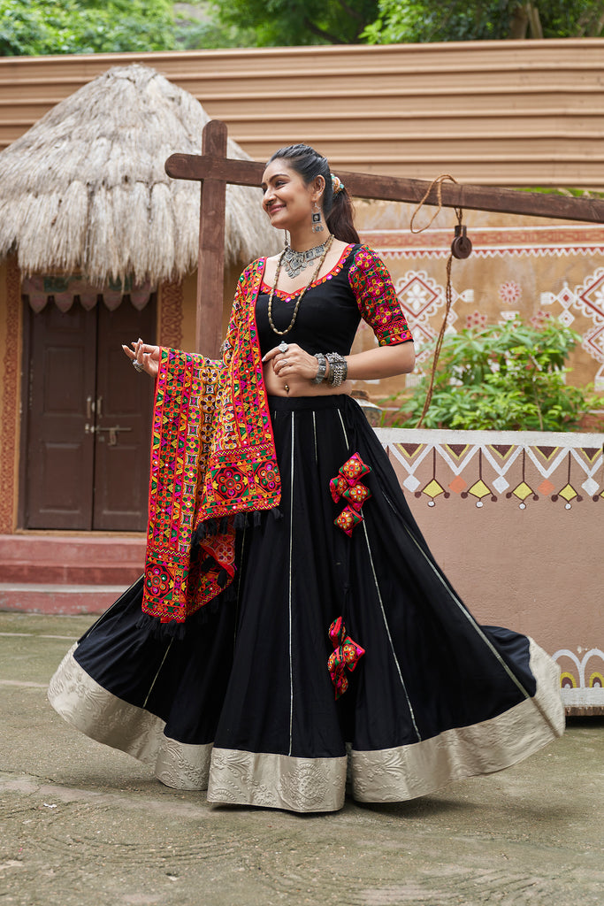 Women's Black Viscose Rayon Lehenga Set