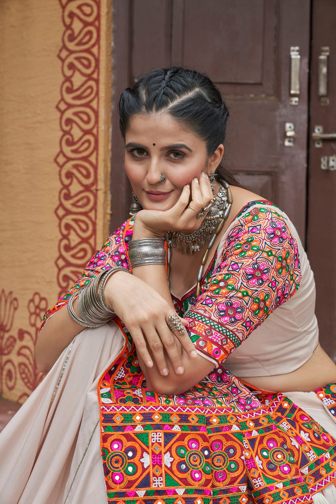 Women's Beige Viscose Rayon Lehenga Set