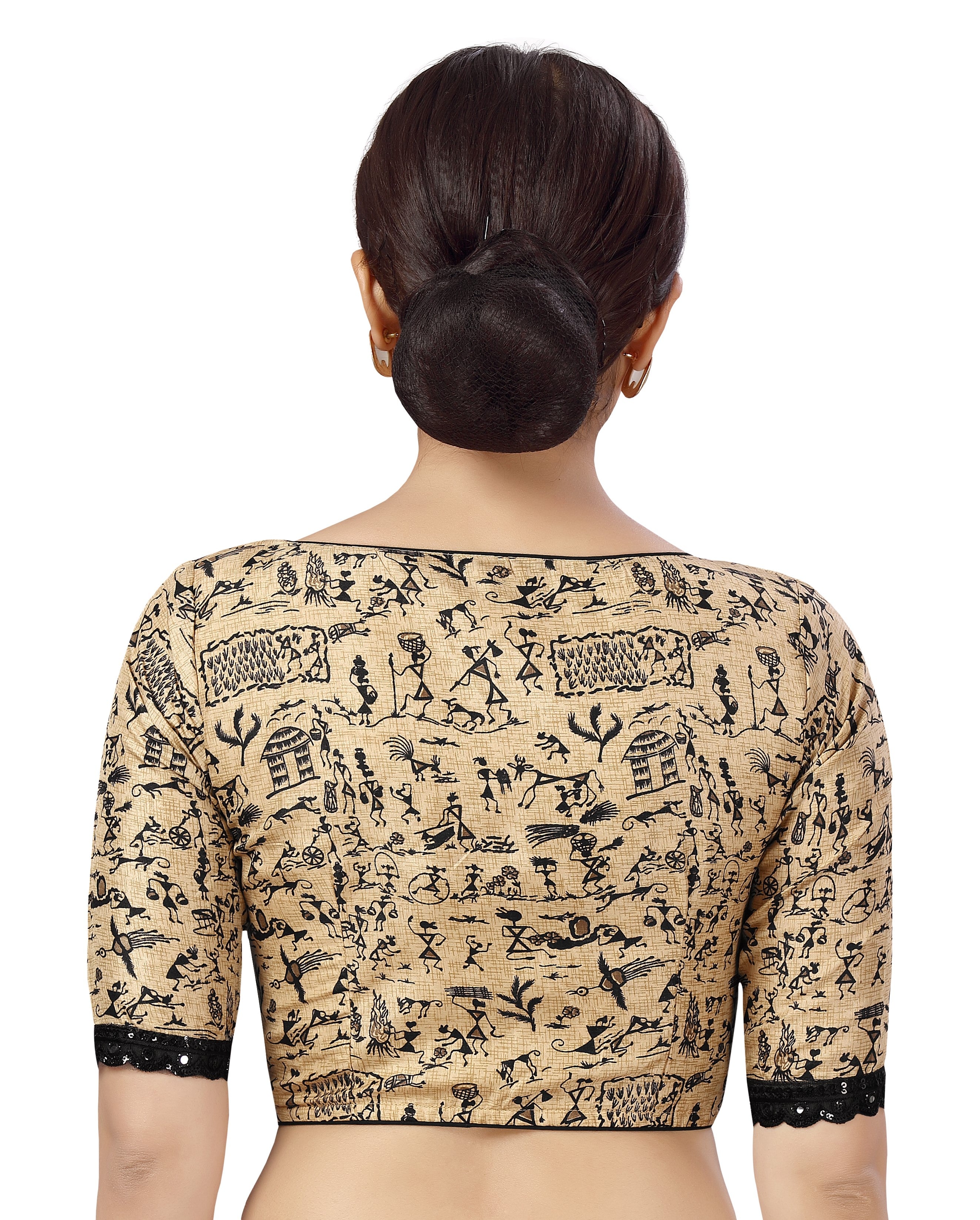 Women's Readymade Polyester Warli Art Saree Blouse With Elbow Length Sleeves - Shringaar