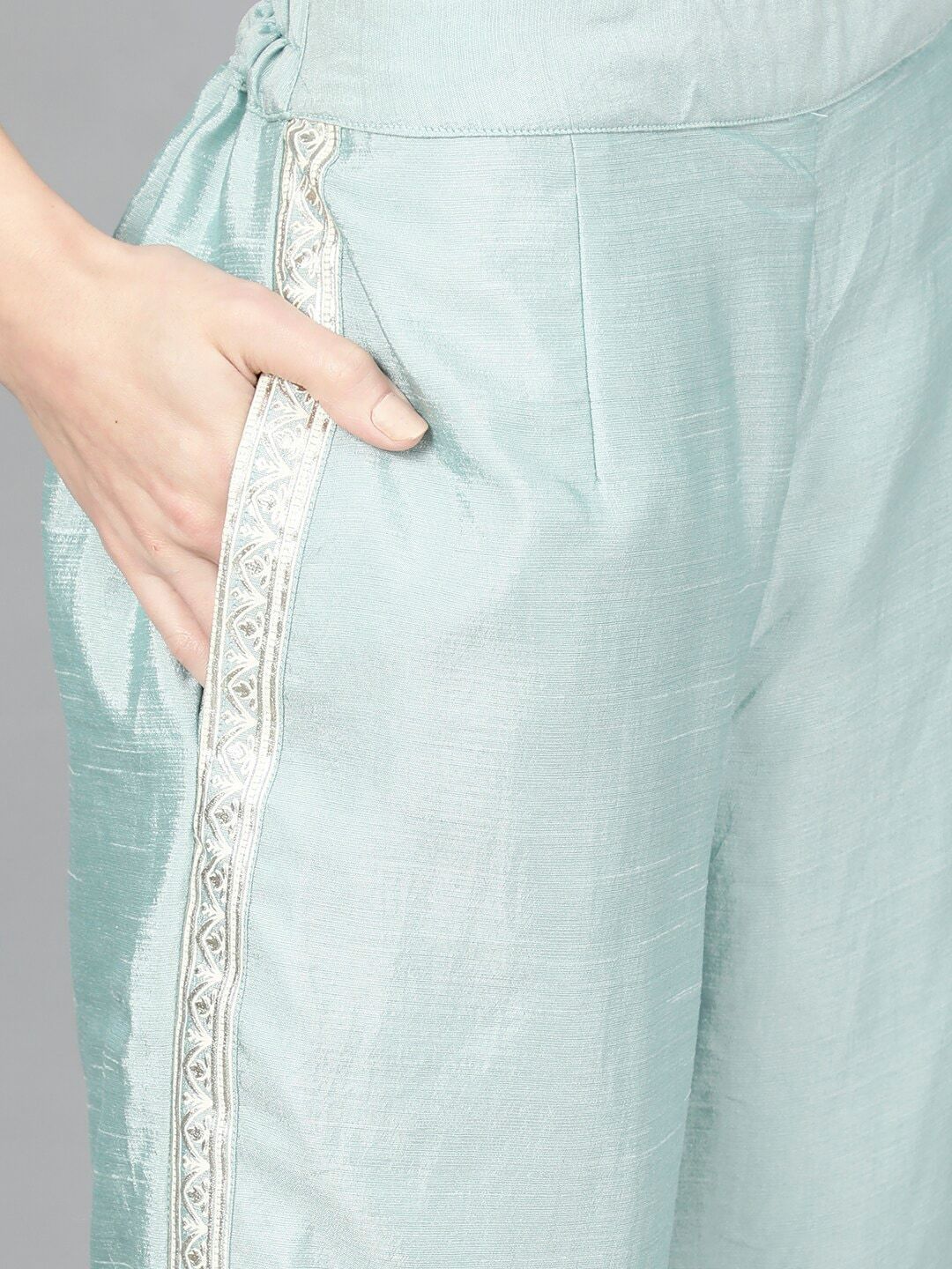 Women's  Blue & White Foil Printed Kurta with Palazzos