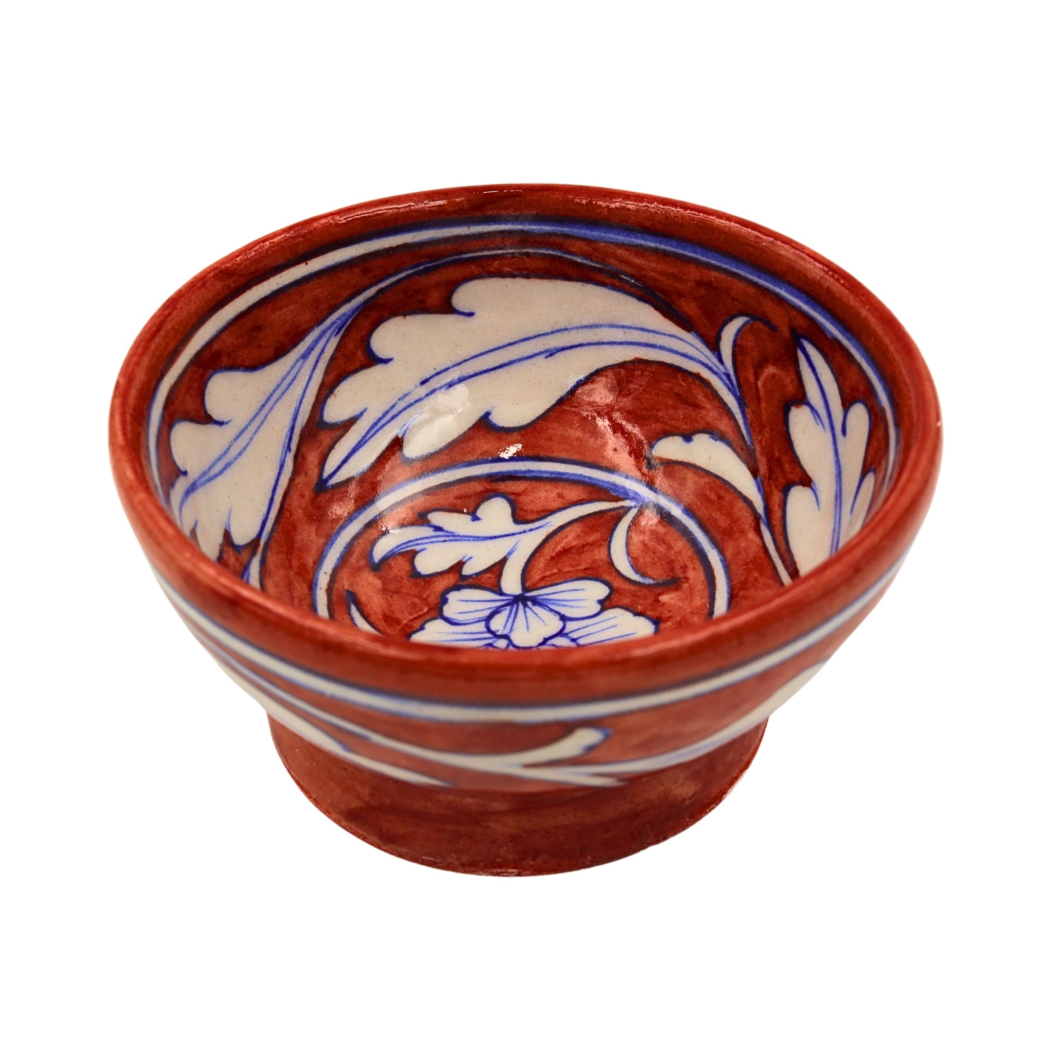 Blue Pottery Round Bowl - Maroon - Natriel