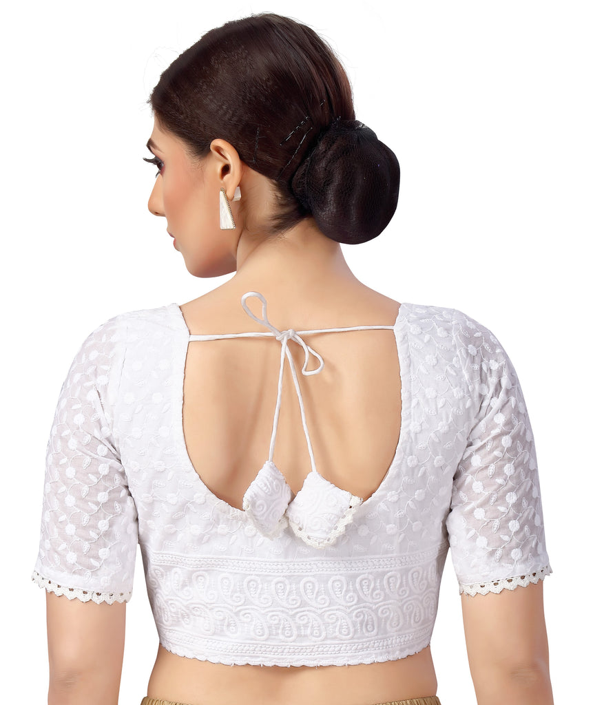 Women's Cotton Half Sleeves Chikankari Saree Blouse