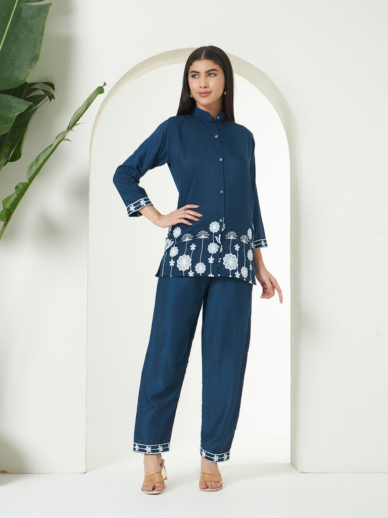 Women's Blue Parampara Emroidery Work Co-Orde Set