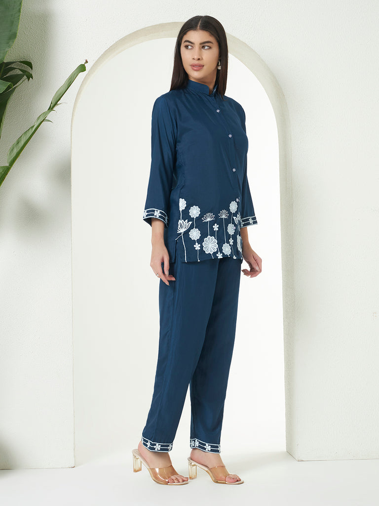 Women's Blue Parampara Emroidery Work Co-Orde Set