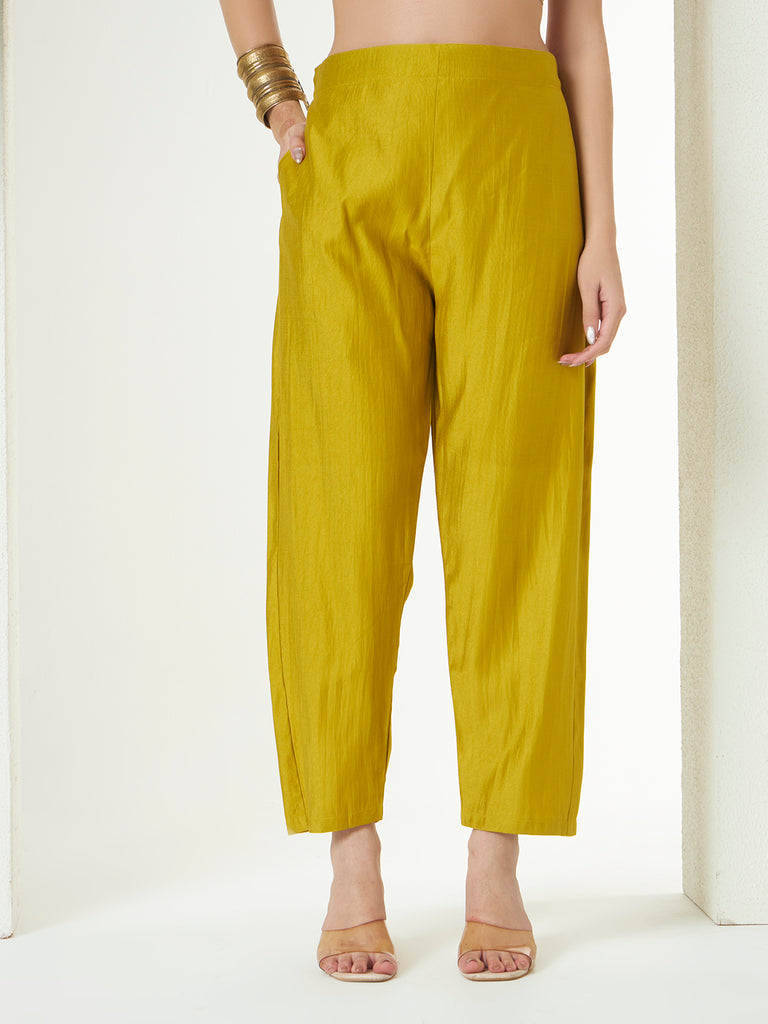 Women's Yellow  Mulberry Emroidery Work Co-Orde Set