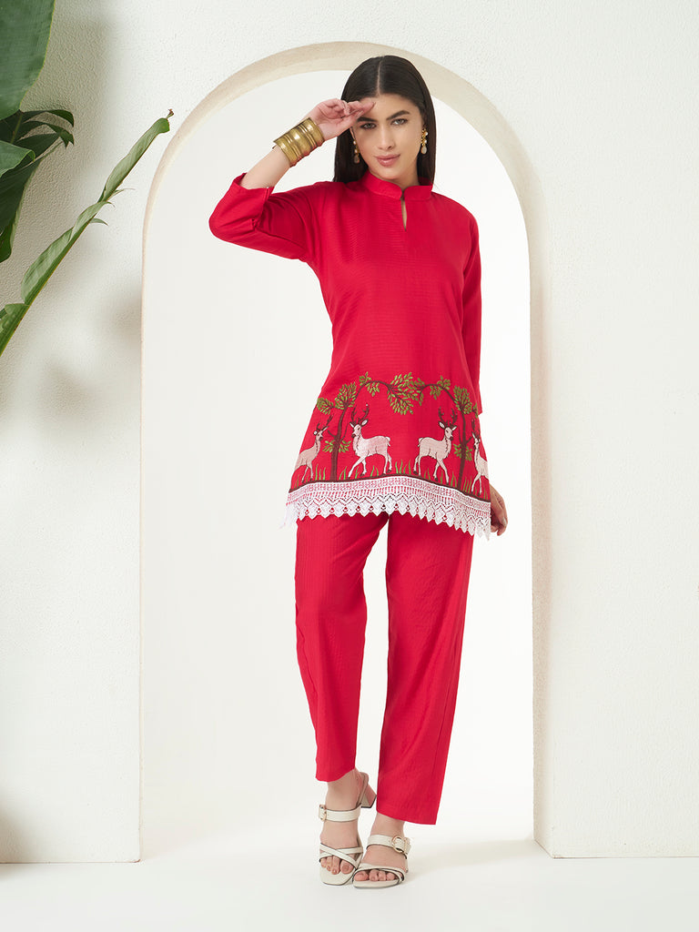 Women's Rani  Mulberry Emroidery Work Co-Orde Set