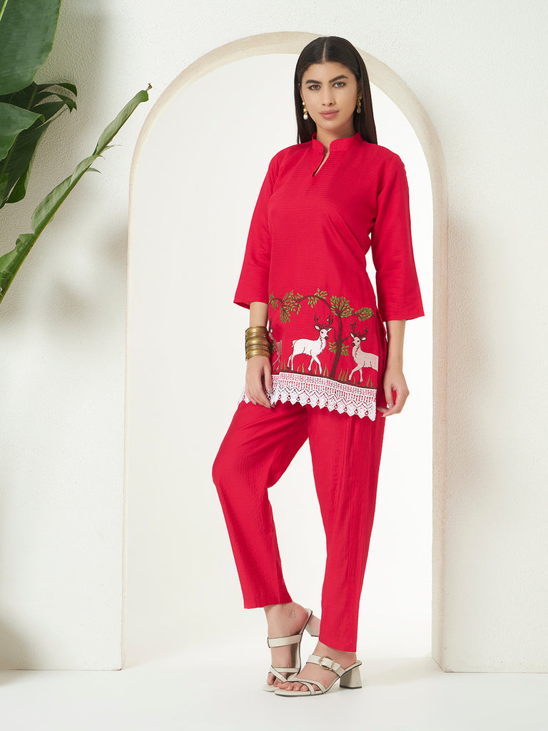 Women's Rani  Mulberry Emroidery Work Co-Orde Set