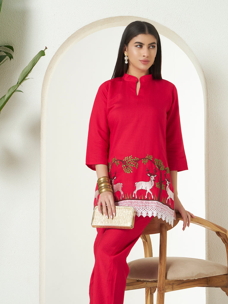 Women's Rani  Mulberry Emroidery Work Co-Orde Set