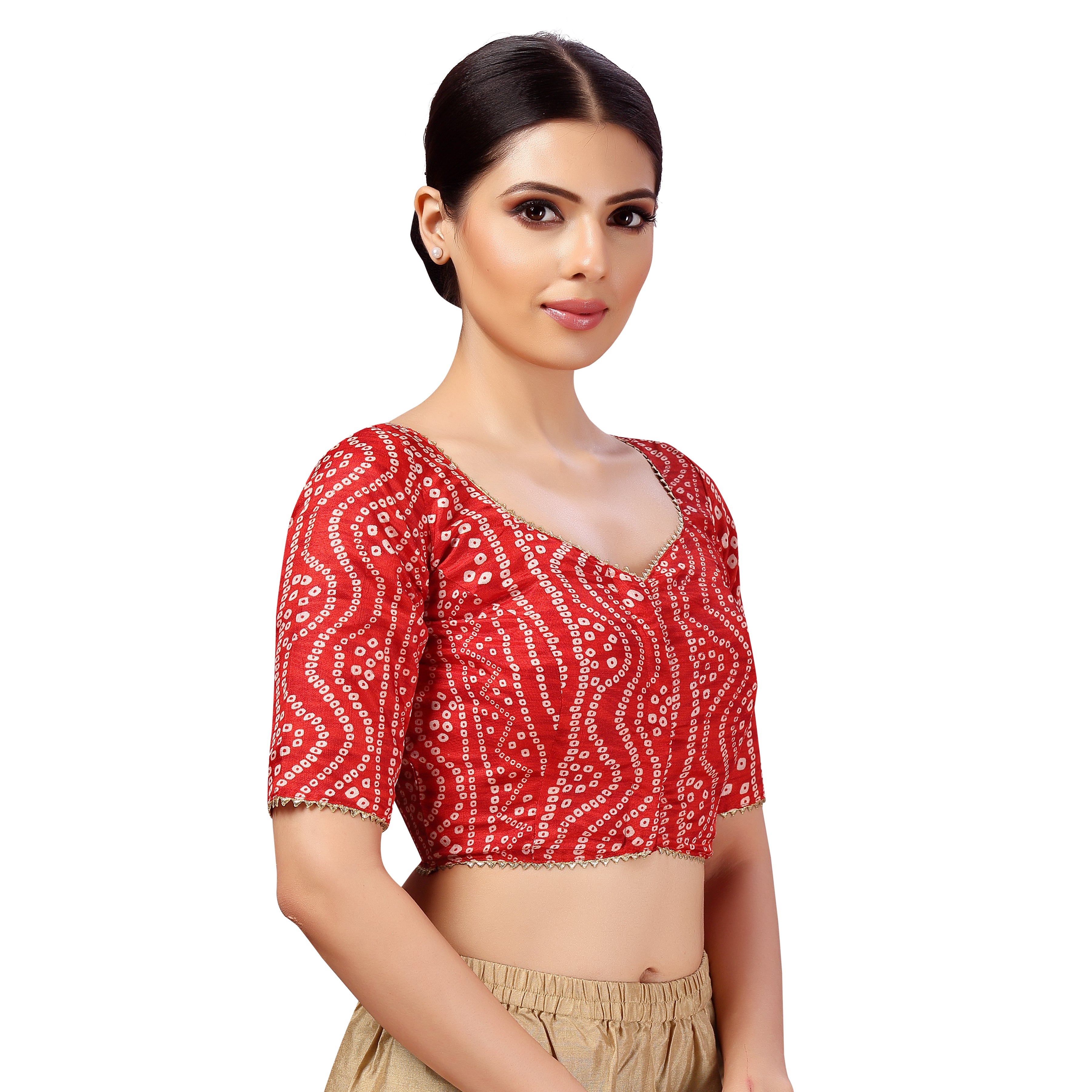 Women's Polyester Elbow Length Sleeves Bandhani Print Silky Saree Blouse - Shringaar