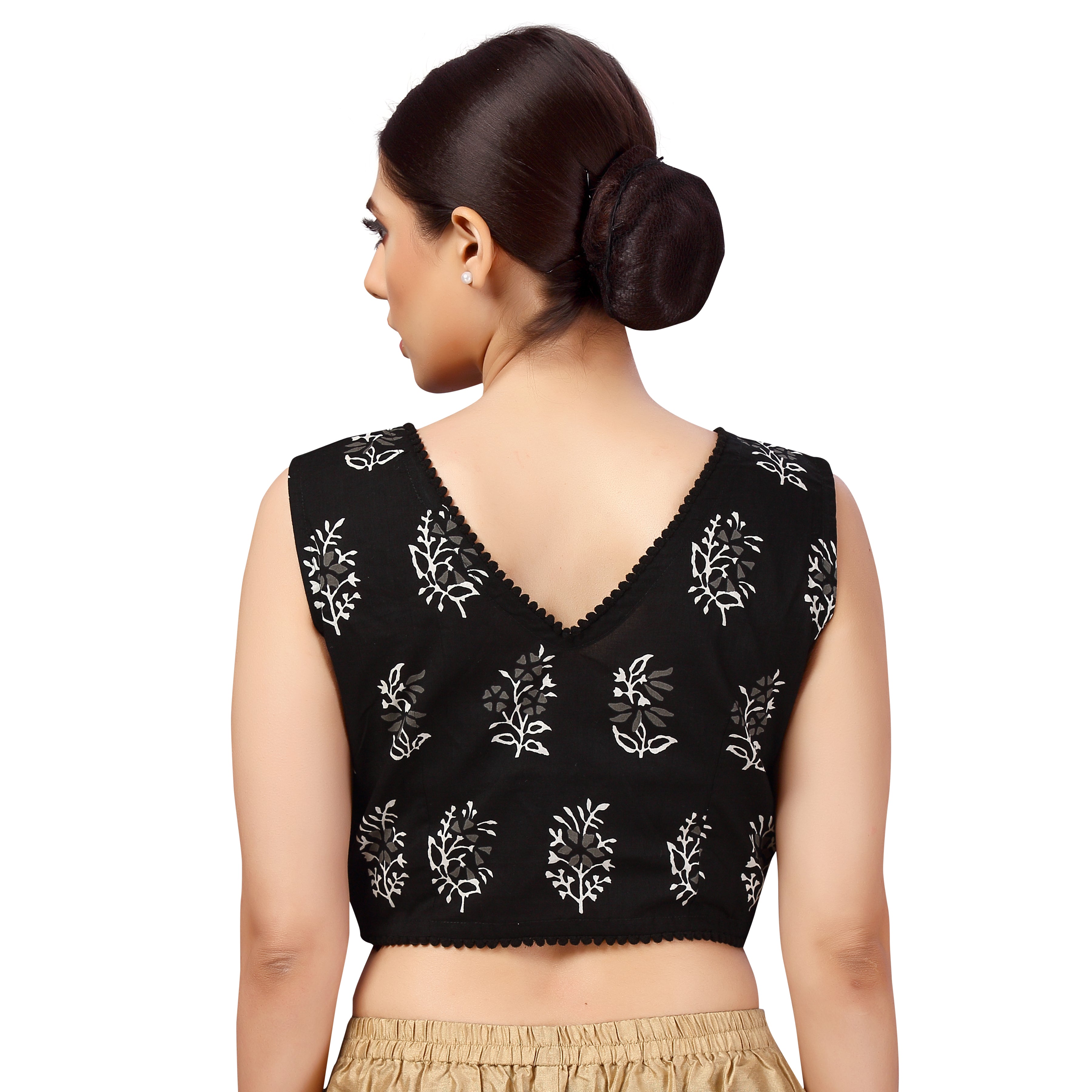 Women's Readymade Cotton Sleeveless Mulmul Block Printed Saree Blouse - Shringaar