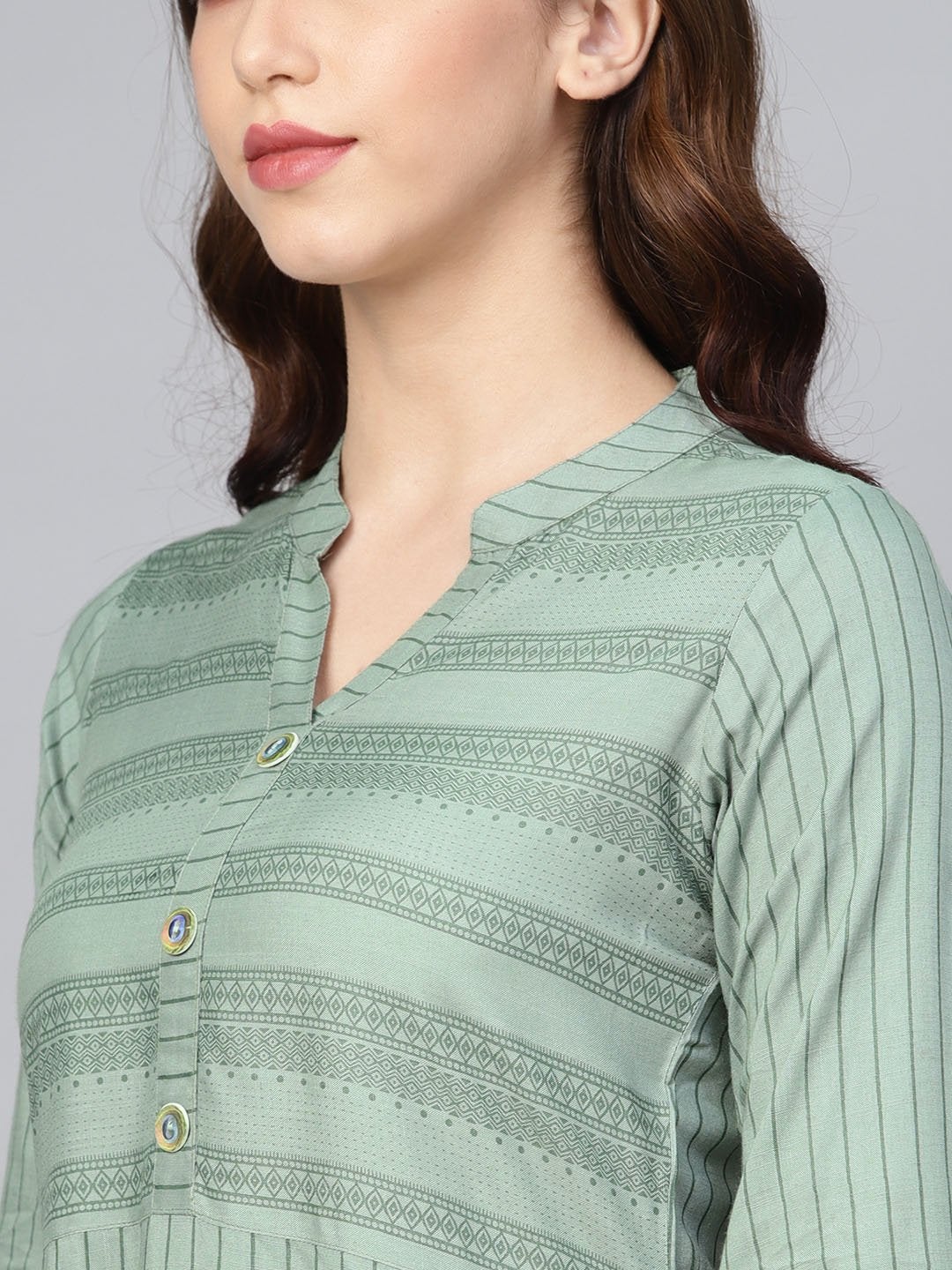 Women's Green Striped Straight Kurta