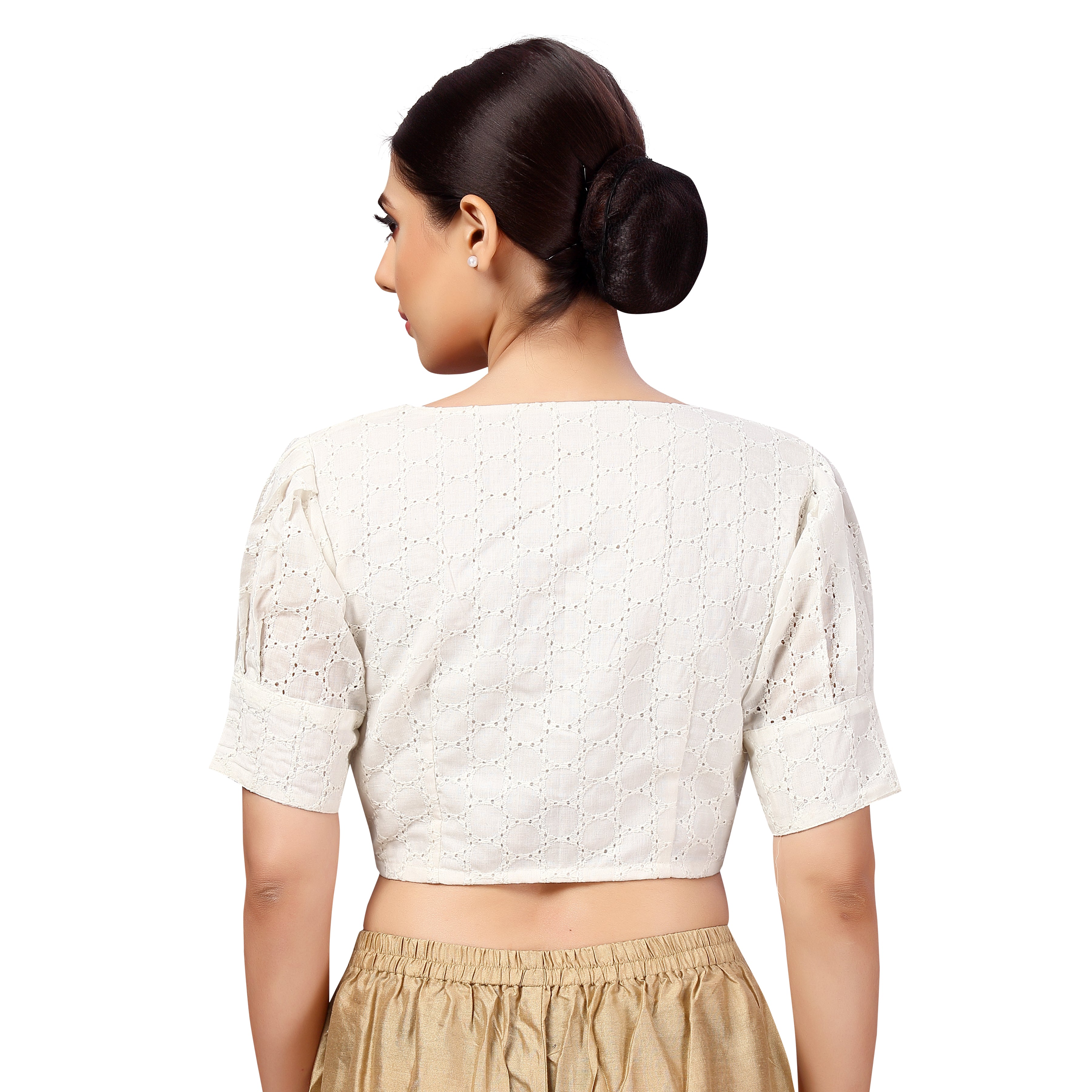Women's Cotton Puff Sleeves Chikankari Embroidered Readymade Saree Blouse - Shringaar