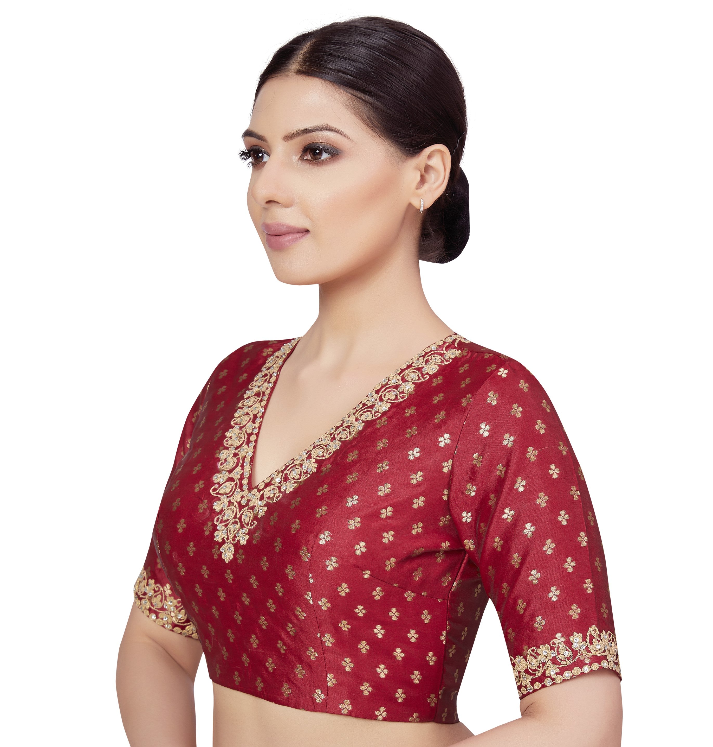 Women's Readymade Brocade Embroidered V-Neck  Saree Blouse - Shringaar