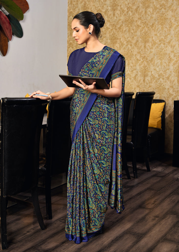 Women's Crepe Silk Fabric Uniform Official Wear saree SRD