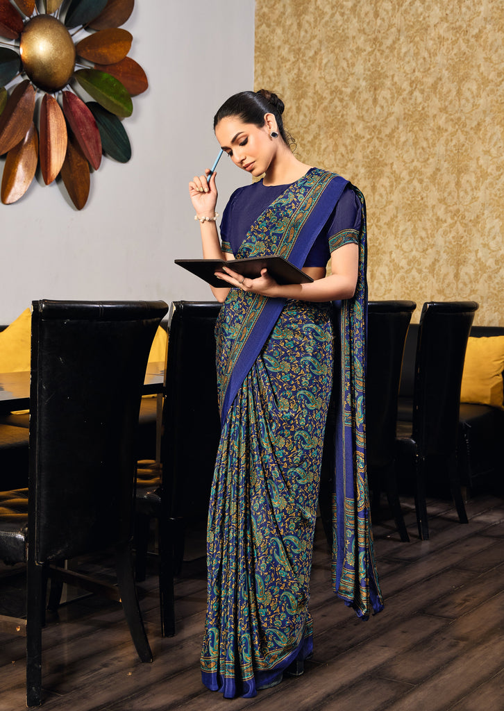 Women's Crepe Silk Fabric Uniform Official Wear saree SRD
