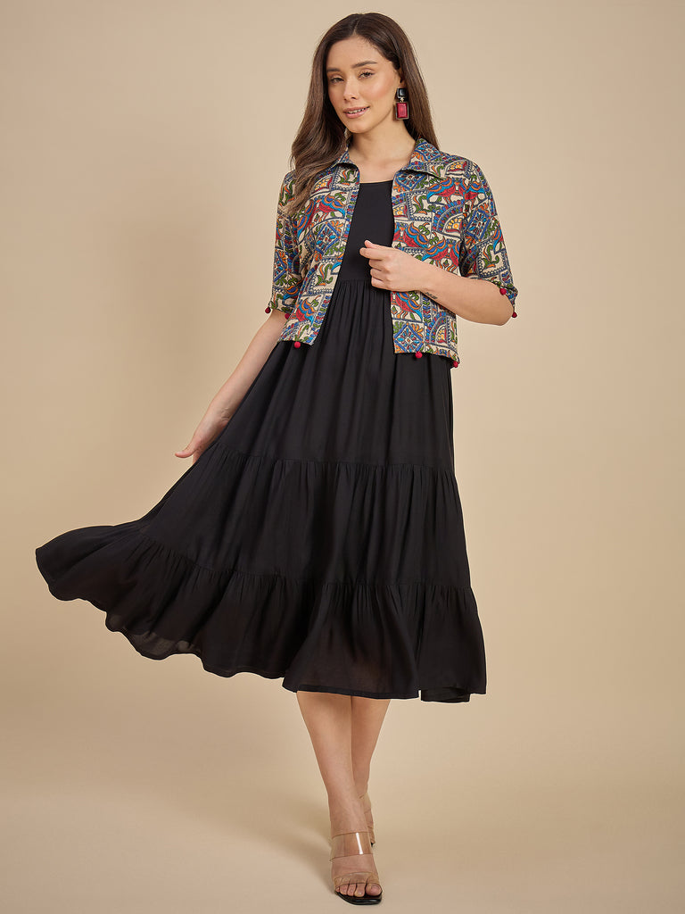 Women's Black Rayon Solid Dress – Trendia