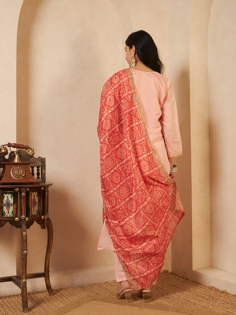Women's Pink Cream Viscose Emroidery Coding Work Kurta Set