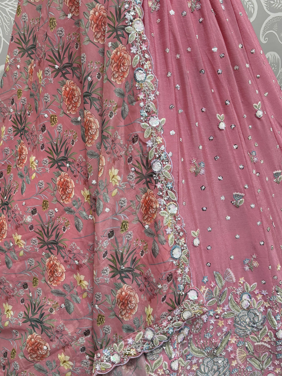 Women's Pink Chiffon Embroidered Lehenga Set – Trendia
