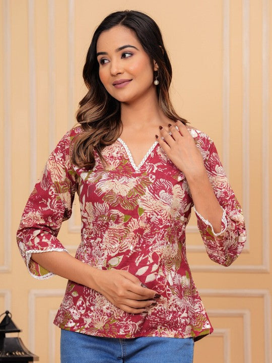 Women's Floral Print Wrap Top