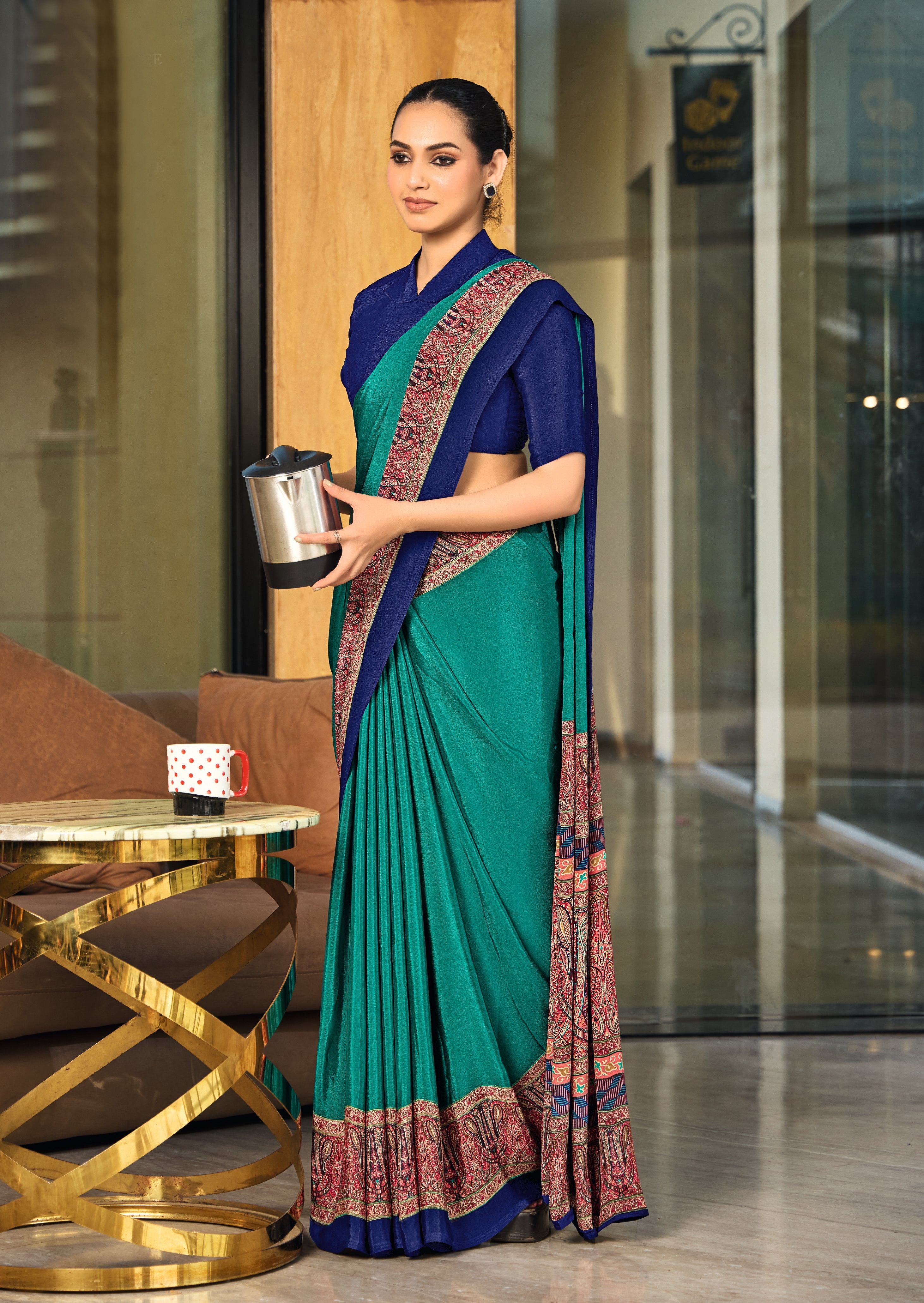 Women's launched Crepe Silk Fabric Uniform Official Wear saree SRD