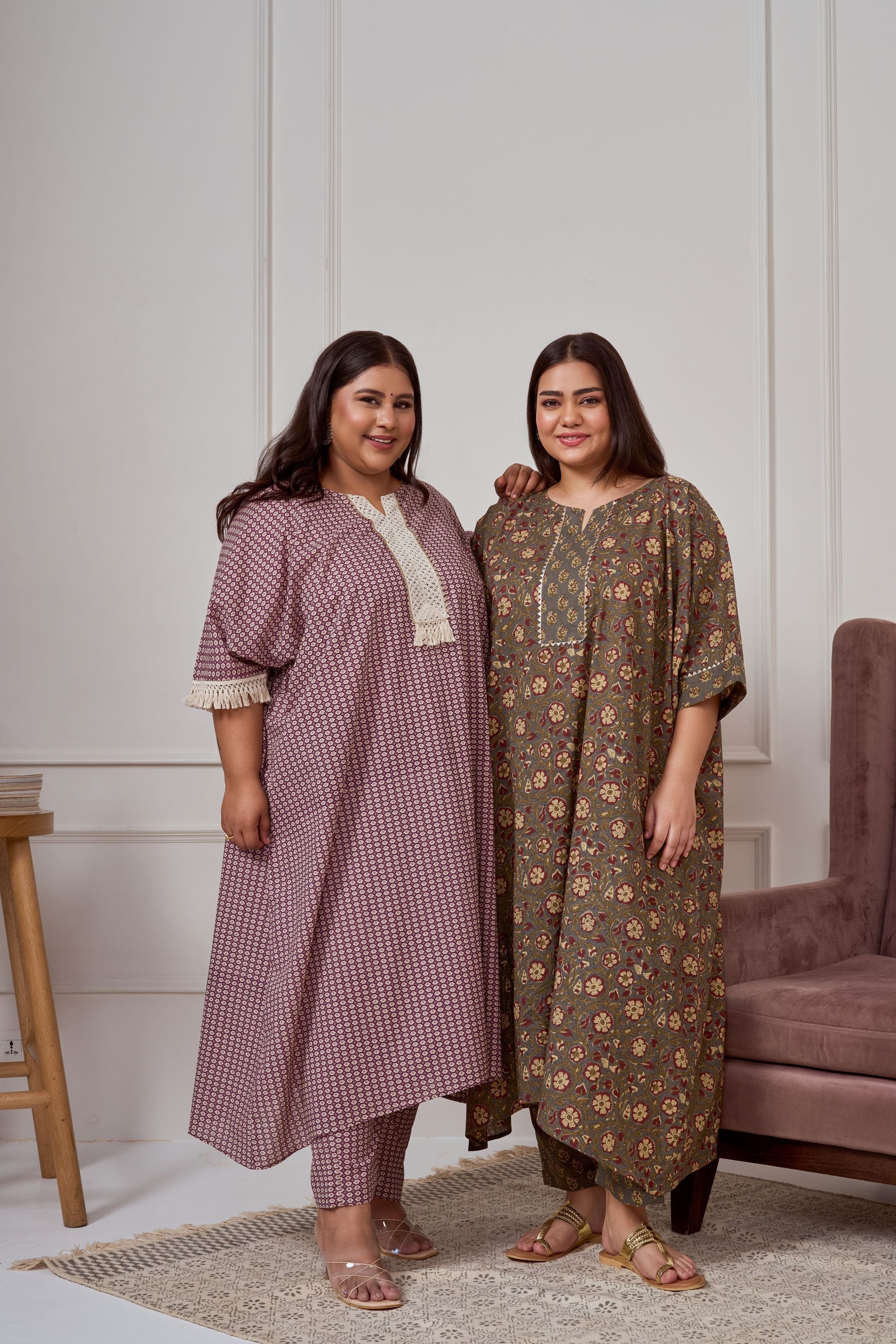 Women's Wine Geomtric Print Co-Ord Set With Lace Accents - Nangalia Ruchira