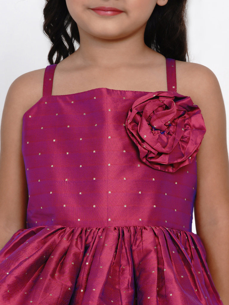 Girl's Fuchsia Jacquard Midi Dress