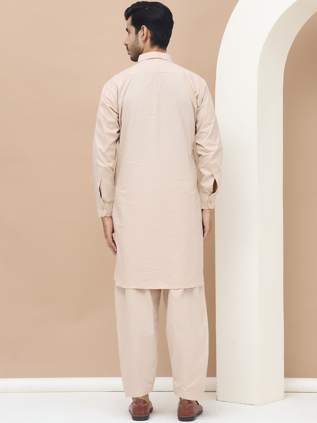 Men's  Beige Cotton Solid Kurta Set - Grage