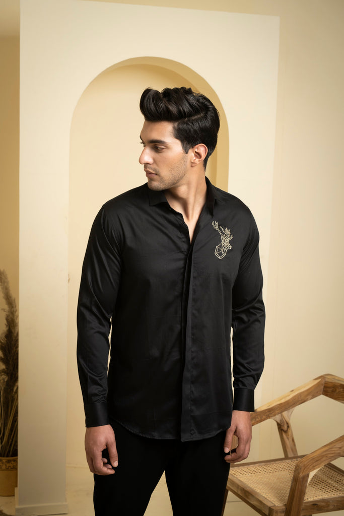 Men's Black Color Perto Reindeer Shirt Full Sleeves Casual Shirt