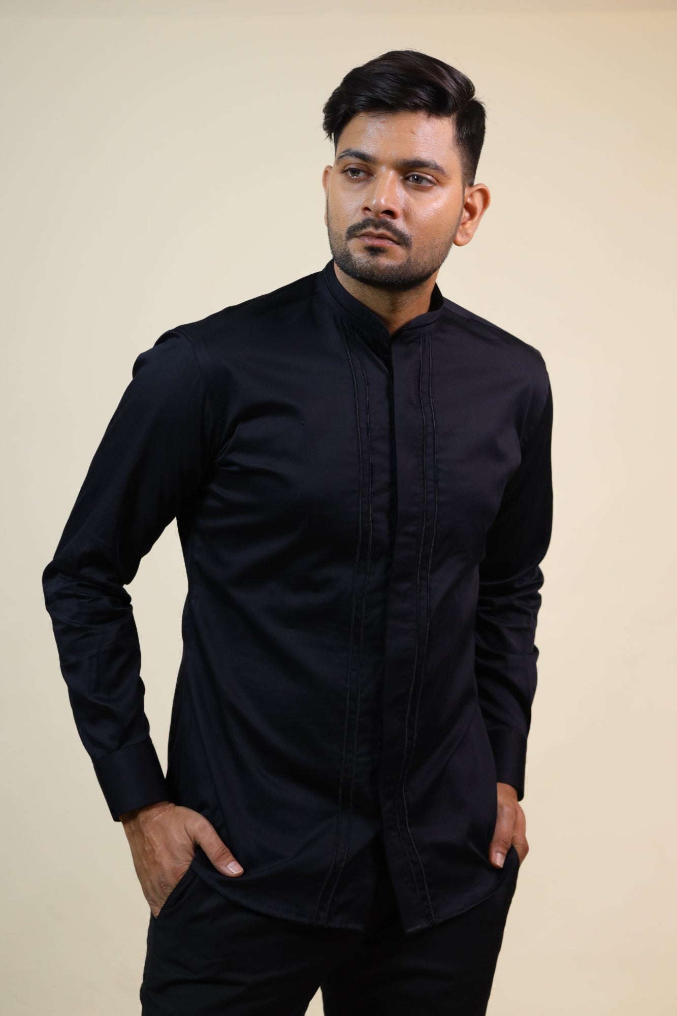Men's Black Color Dirdum Black Designer Shirt Full Sleeves Casual Shirt - Hilo Design