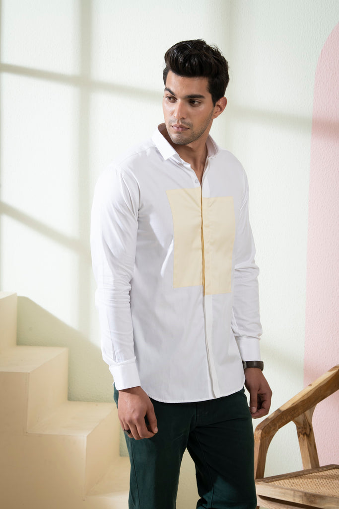 Men's White & Yellow Color Lolin Full Sleeves Shirt
