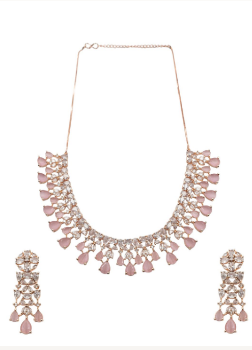 Women's Modern Cubic Zirconia Necklace Set with Flower Drop Earrings