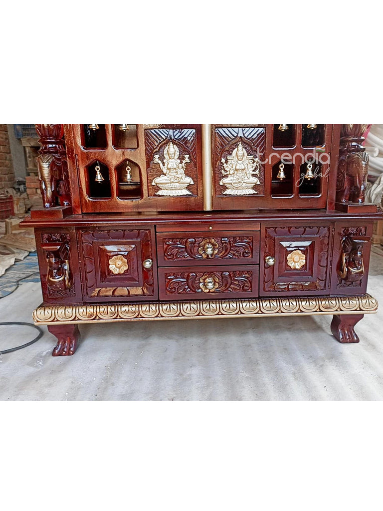 Teak Wood Pooja Mandir with Intricate Detailing