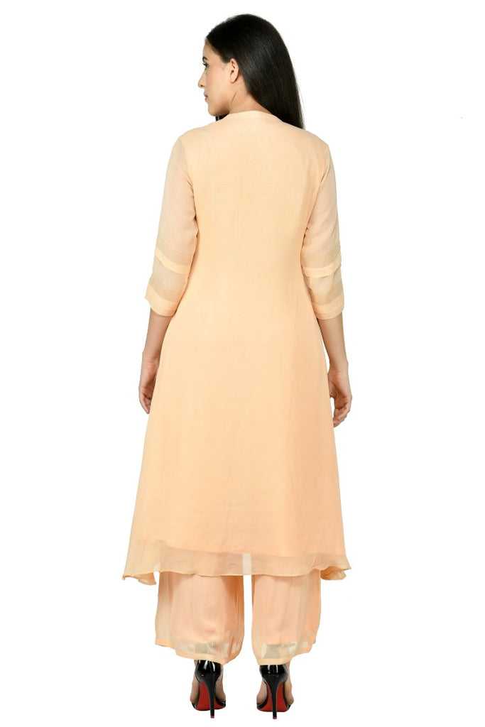 Women's Peach Viscose Embroidery Kurta Set