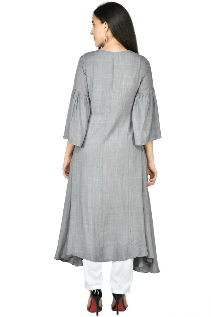Women's Grey Cotton Rayon Embroidery Kurta Set