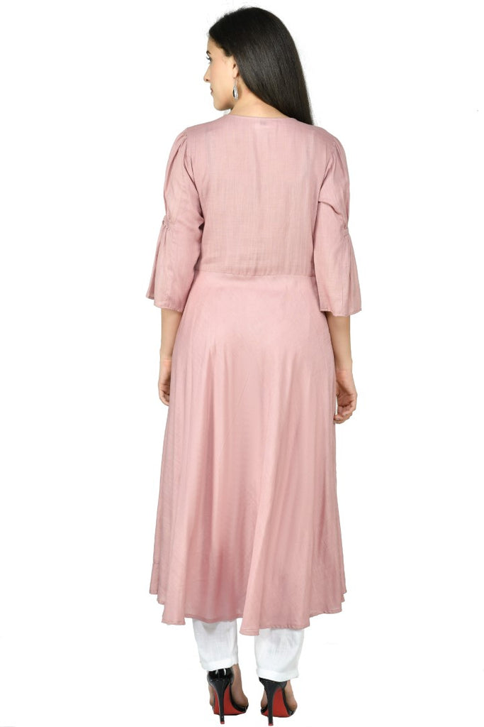 Women's Rose Gold Cotton Rayon Embroidery Kurta Set