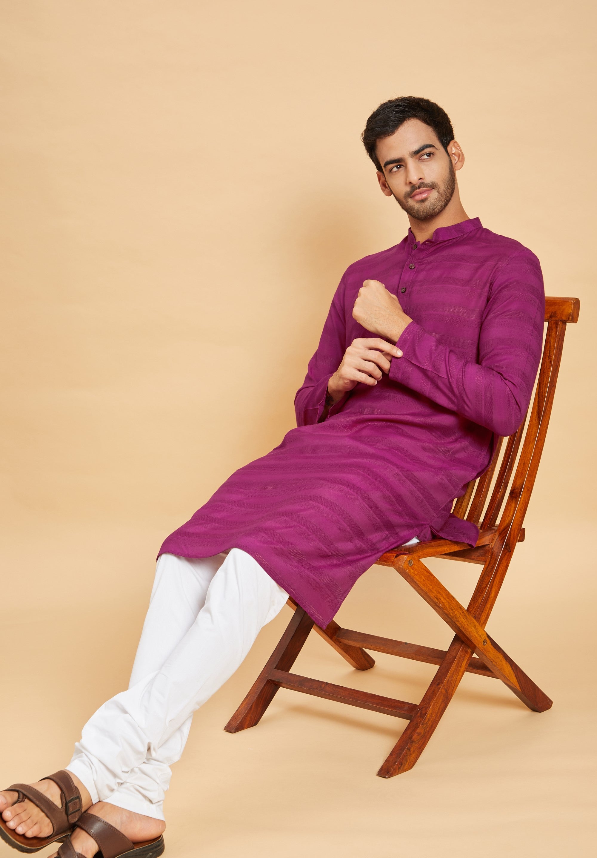 Men's Purple Color Amaranth Basik Kurta Jacquard - Hilo Design