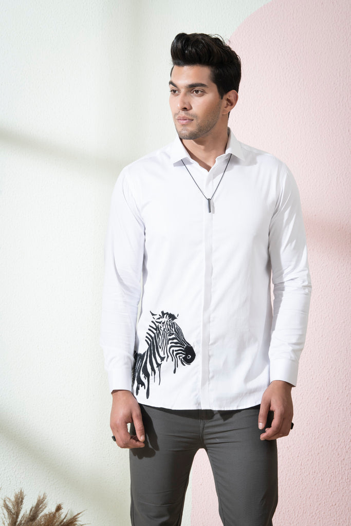 Men's White Color Stan Full Sleeves Shirt