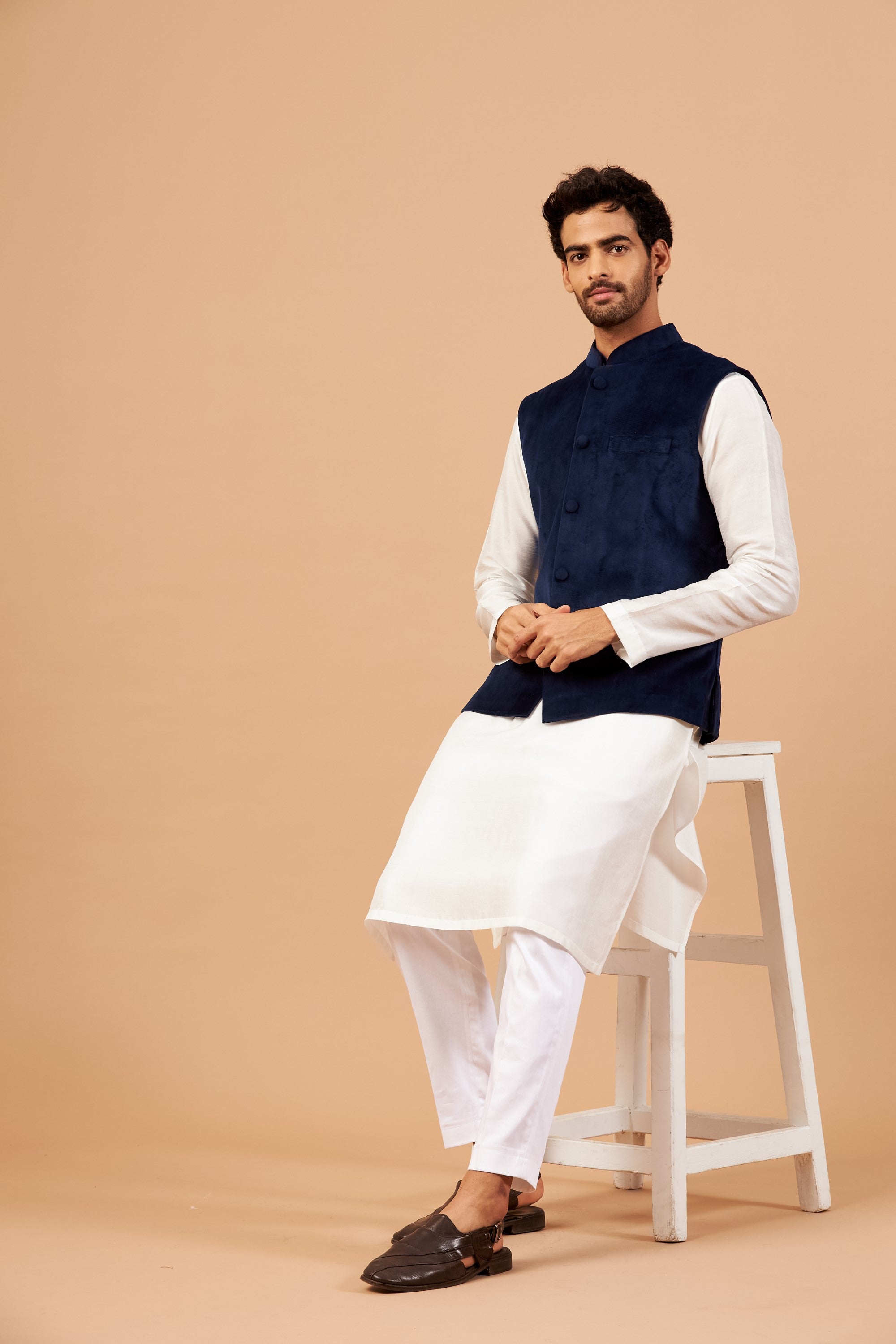 Men's Blue Color Nehru Jacket With Kurta Pant Set