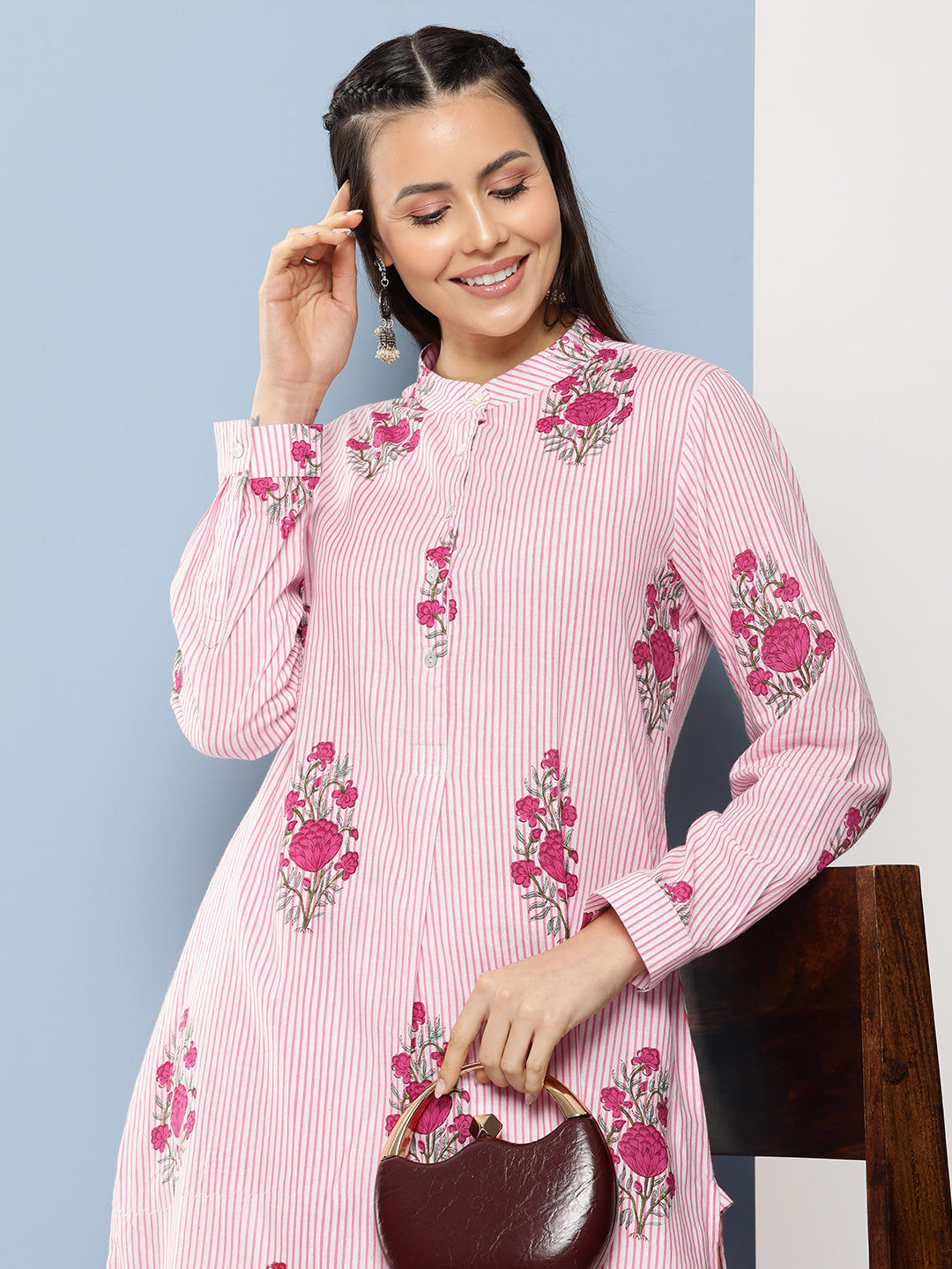 Women's Pink Floral Print Tunic Set - Bhama Couture
