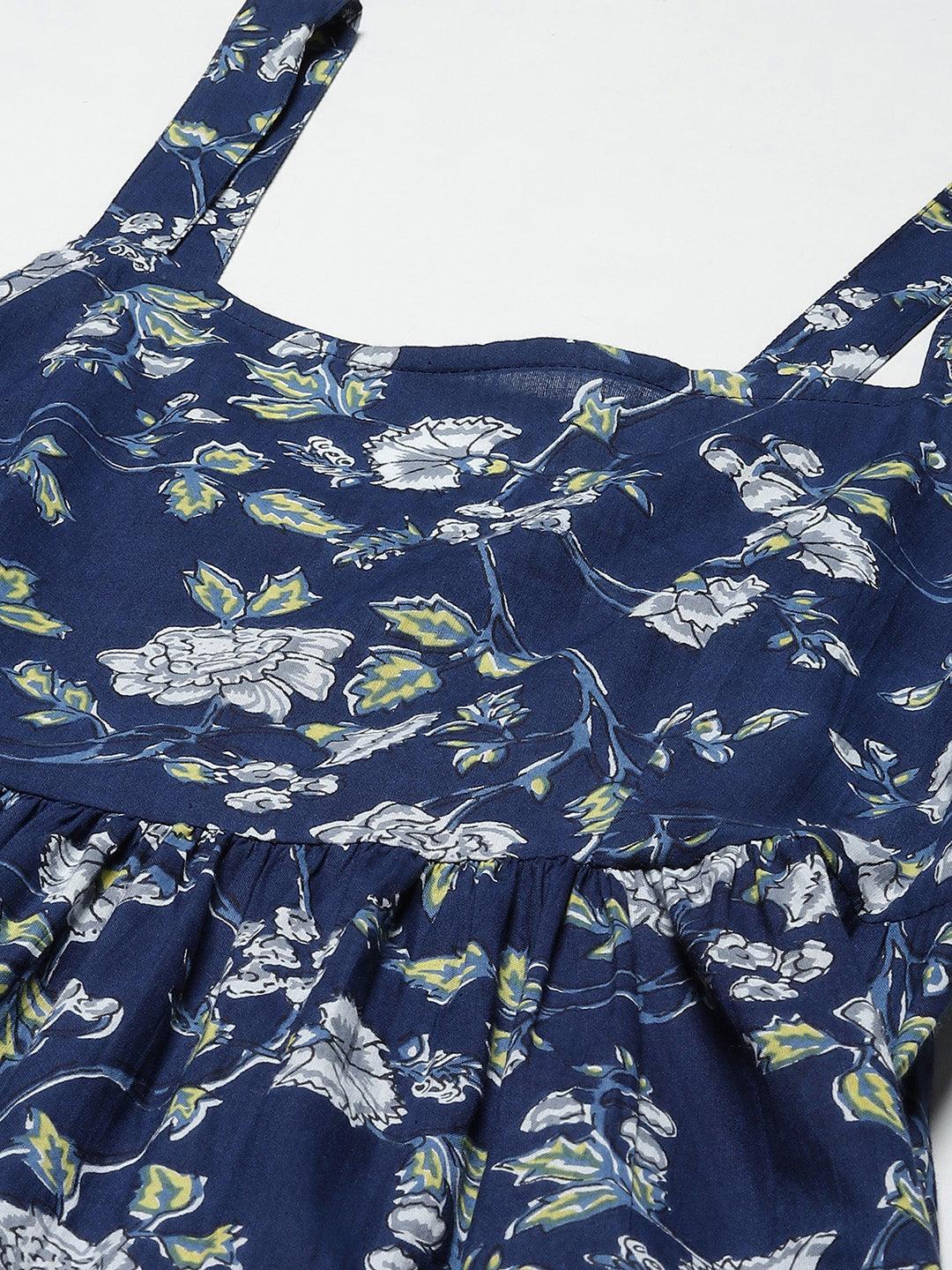Women's Blue Floral Shoulder Strip Long Dress Blue / 7XL | Trendia Global Women's Blue Floral Shoulder Strip Long Dress Blue / 7XL | Trendia Global