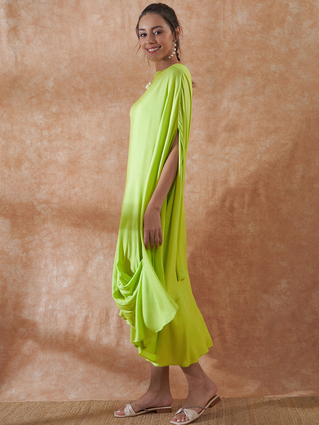 Women's Lime Green Rayon Cowel Style Kaftan - InWeave