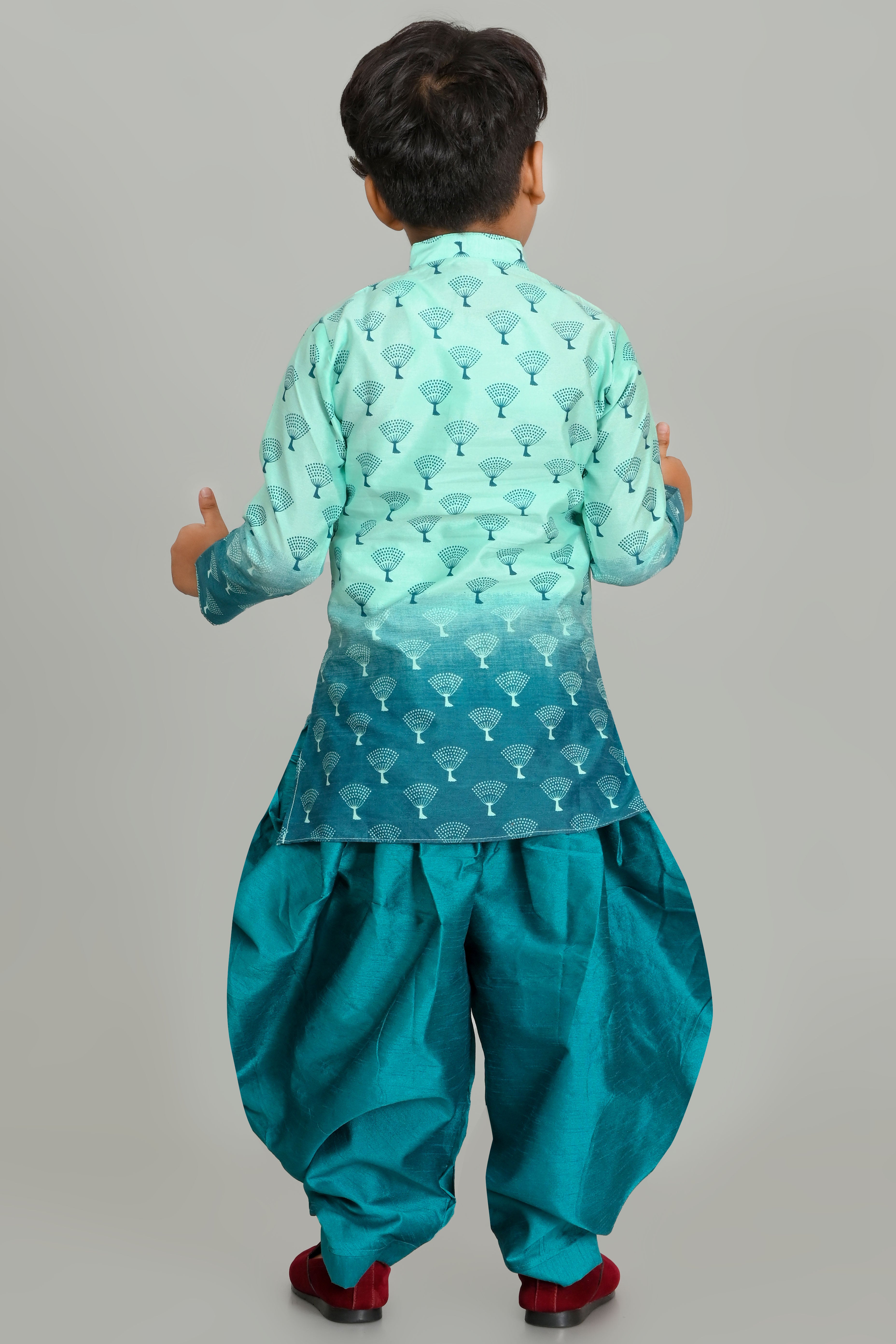 Boy's Dupion Silk Printed Kurta And Patiyala Set - Nfc Creation