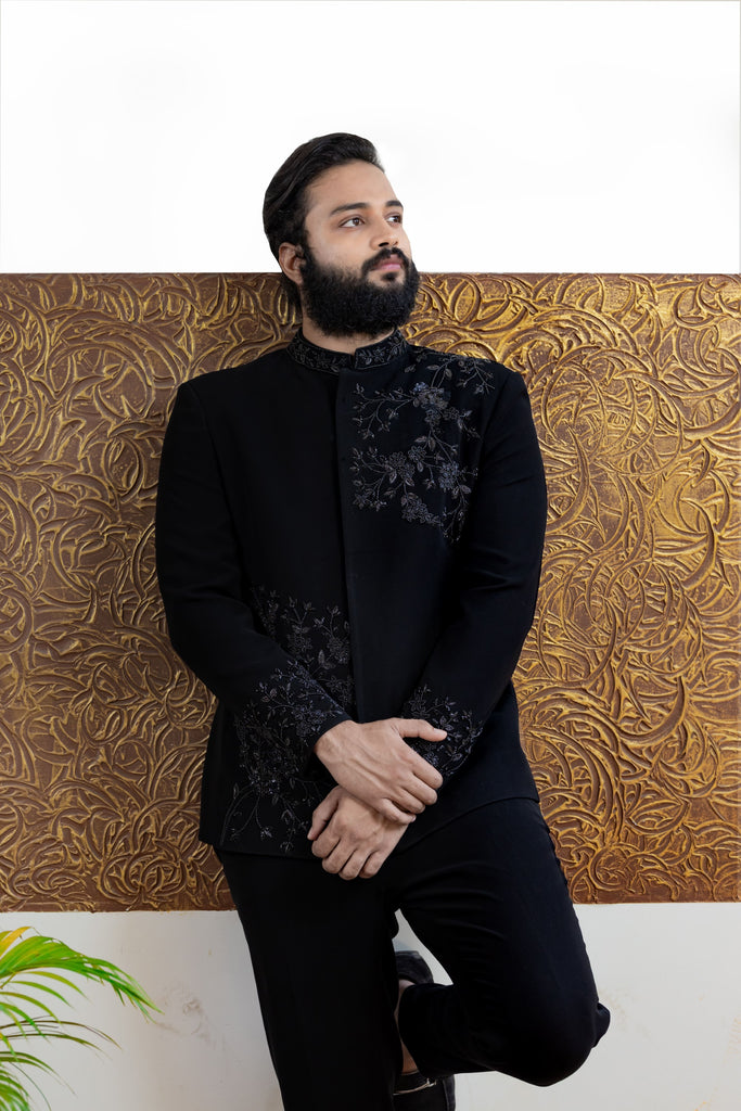 Men's Black Color Bandhgala Suit