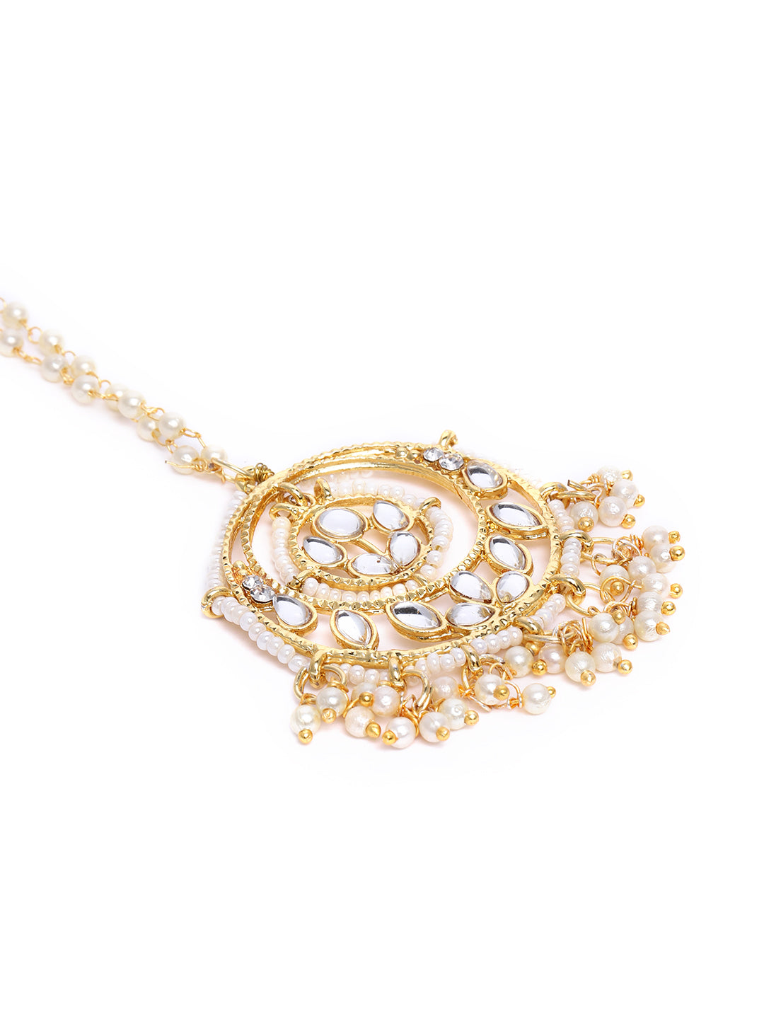 Women's Traditional Gold Plated Kundan & Pearl Studded Maang Tikka